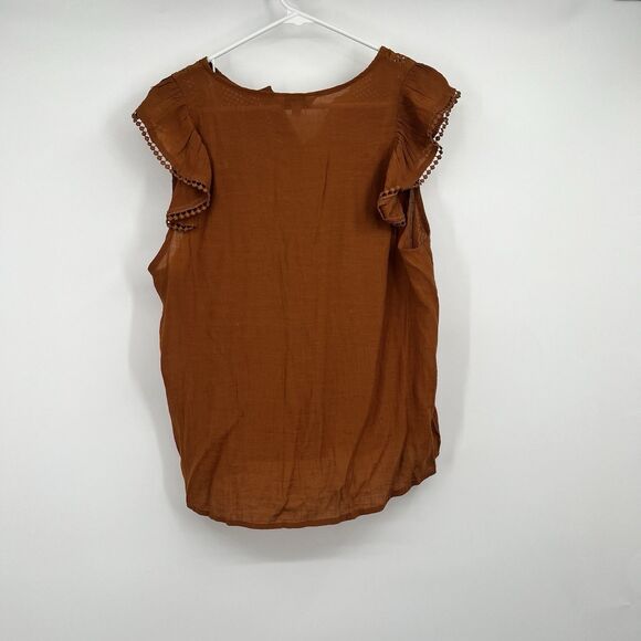 Nanette Lepore Rust Blouse XL Ruffle Crochet Flutter Boho Festival Hippie - Picture 3 of 8